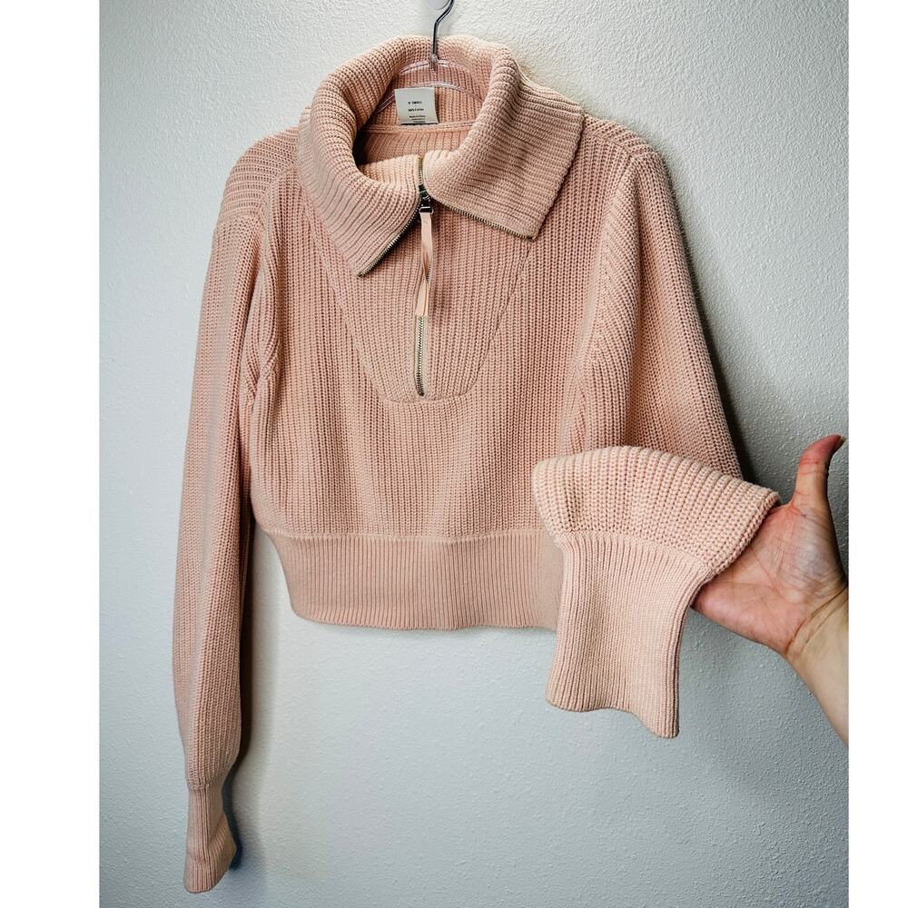 Varley Pink Mentone Half Zip Wide Collar Shaker Sweater XS